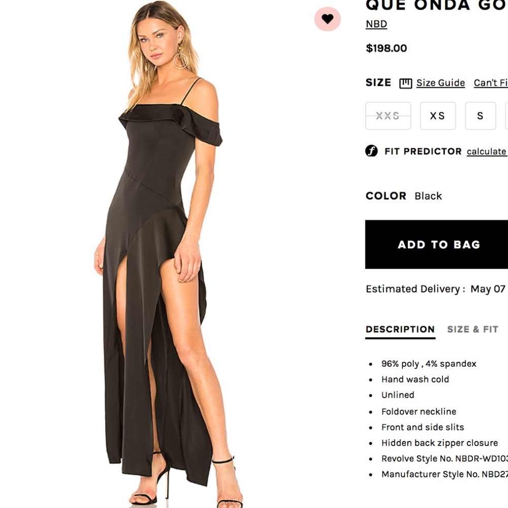 NBD Black Long Gown Size XS